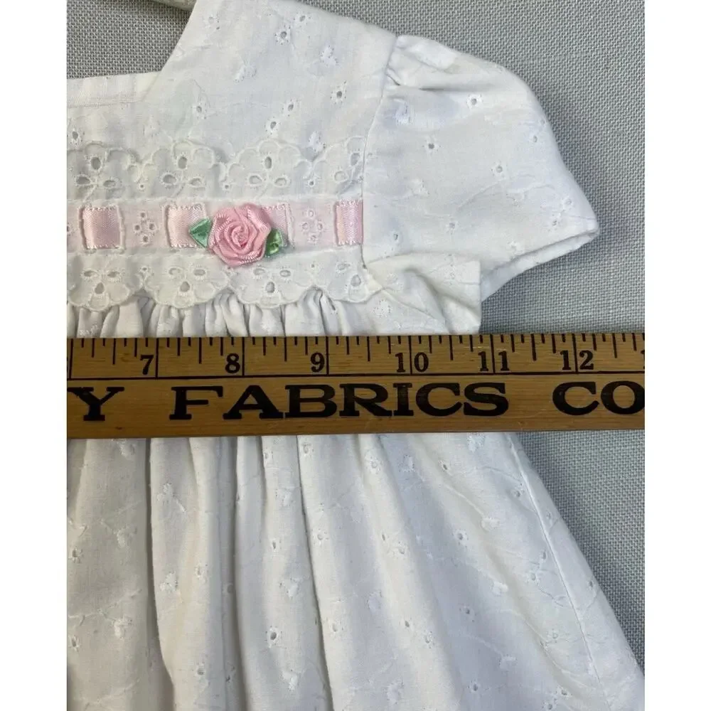 C. I Castro & Co Dress Baby Girl 12 Mos White Pink Eyelet Puffed Sleeves Party